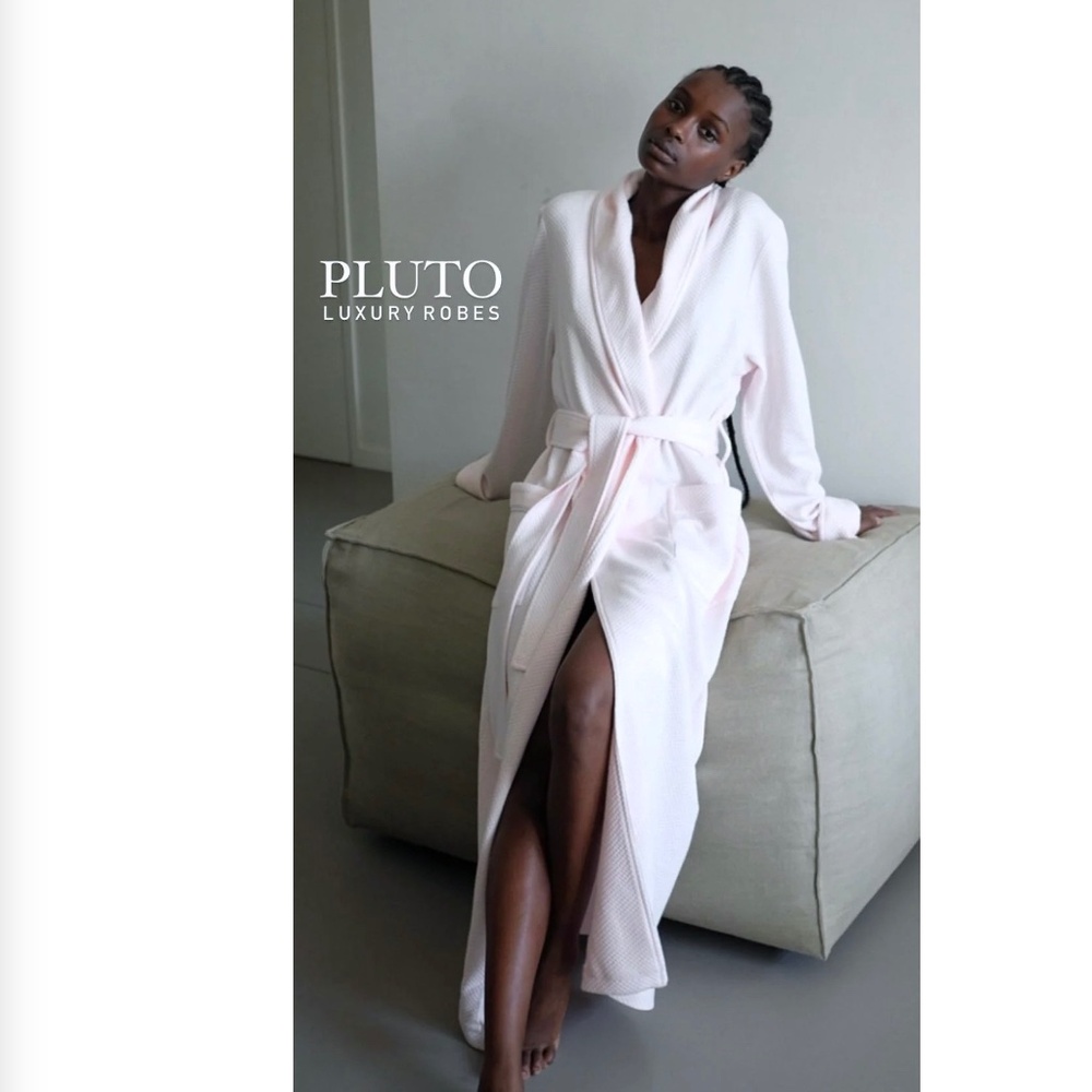 PLUTO Sylvie Womens Long Robe in Modal and Cotton - WHITE - L